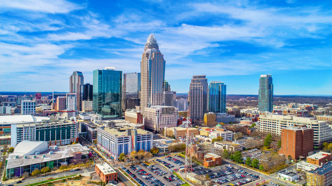 Drone Aerial of Downtown Charlotte North Carolina NC